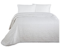 Colcha color blanco con diseño en relieve con flecos o encaje en el borde para cama doble, 240x260cm. LUTEX.