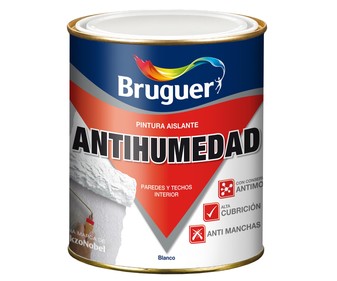 Pintura impermeable antihumedad de color blanco y acabado mate BRUGUER 4 litros.