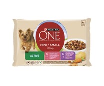 Comida para perro a base de paté de buey y pato PURINA ONE MINI 4 X 100 gr. 