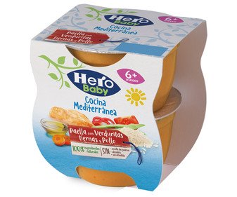 Tarrito de paella de verduritas tiernas y pollo, a partir de 6 meses HERO BABY Cocina mediterranea 2 x 200 g. Tarrito de paella de verduritas tiernas y pollo, a partir de 6 meses HERO BABY Cocina mediterranea 2 x 200 g.