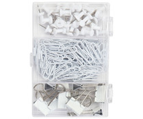 Set de pequeños accesorios, clips, grapas y chinchetas color blanco, PRODUCTO ALCAMPO.