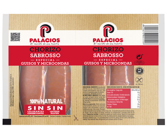 Chorizo Oreado 100% natural, especial guisos y microondas PALACIOS 2 x 100 g. Chorizo Oreado 100% natural, especial guisos y microondas PALACIOS 2 x 100 g.