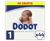 Pañales talla 1 para bebes de 2 a 5 kilogramos DODOT Sensitive 44 uds.