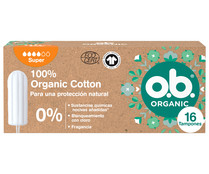 Tampones super sin perfume, fabricados con algodón 100% orgánico O.B. Organic 16 uds.