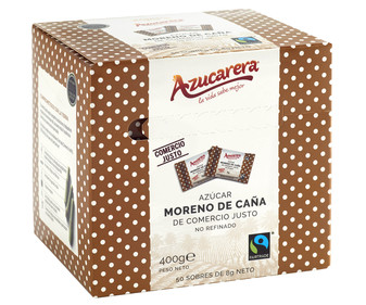 Azúcar moreno en sobres Fairtrade 50 sobres AZUCARERA 400 g. Azúcar moreno en sobres Fairtrade 50 sobres AZUCARERA 400 g.