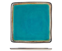 Plato cuadrado de gres color azul y marrón, 26,5cm. Teide H&H.