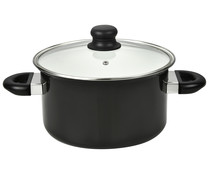Olla de acero esmaltado con tapa de vidrio apta para inducción, 20cm ACTUEL.