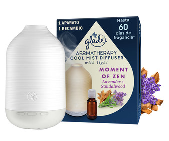 Difusor aparato Moment of Zen (lavanda + sándalo) GLADE AROMATHERAPY 17,4 ml. Difusor aparato Moment of Zen (lavanda + sándalo) GLADE AROMATHERAPY 17,4 ml.