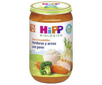 Tarrito de verduras con arroz y pavo ecológico a partir de 12 meses HIPP Biológico 250 g. Tarrito de verduras con arroz y pavo ecológico a partir de 12 meses HIPP Biológico 250 g.