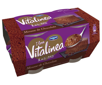 Mousse de chocolate, con solo 1.9% de materia grasa VITALINEA de Danone 4 x 60 g Mousse de chocolate, con solo 1.9% de materia grasa VITALINEA de Danone 4 x 60 g