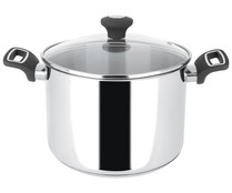Olla alta de acero inoxidable con tapa de vidrio, apta para inducción, 24cm. ACTUEL.