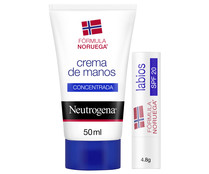 Crema de manos concentrada de 50 ml y bálsamo labial protector con FPS 20 NEUTRÓGENA.