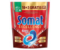 Detergente en cápsulas para lavavajillas SOMAT EXCELLENCE 18 + 3 uds x 17,3 g. 