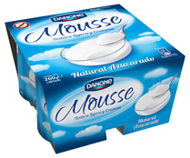 Mousse de yogur natural azucarado, elaborada sin gluten DANONE 4 x 65 g.