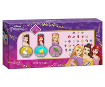 Estuche con 3 esmaltes para uñas y decoraciones adhesivas para las mismas DISNEY Princess.