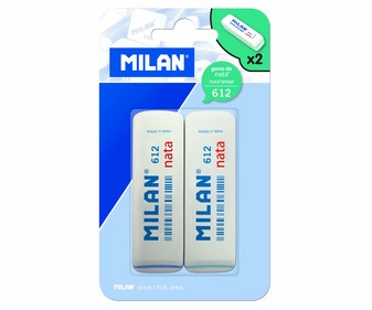 Lote de 2 gomas de borrar rectangulares y de color blanco MILAN Nata nº612. Lote de 2 gomas de borrar rectangulares y de color blanco MILAN Nata nº612.
