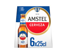 Cervezas sin alcohol, 0,0 %  AMSTEL pack de 6 uds de 25 cl.