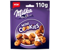 MILKA galletas mini cookies con Pepitas de Chocolate con Leche y Cubiertas con Chocolate con Leche de los Alpes bolsa 110 gr