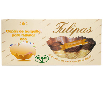 Tulipas de barquillo bañadas en chocolate RUME 100 gr pack de 6 uds Tulipas de barquillo bañadas en chocolate RUME 100 gr pack de 6 uds