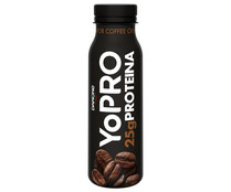 Yogur liquido con proteínas y sabor a café, sin azúcares añadidos, ni grasa YOPRO de Danone 291 ml.