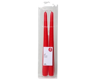 Pack de 2 velas de candelabro no perfumadas de color rojo, ACTUEL. Pack de 2 velas de candelabro no perfumadas de color rojo, ACTUEL.