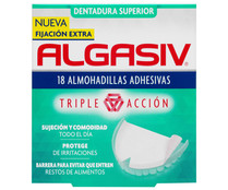 Almohadillas adhesivas de triple acción y fijación extra para la dentatura superior ALGASIV 18 uds.