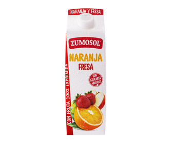 Zumo exprimido de naranja y fresa ZUMOSOL brick de 1 l. Zumo exprimido de naranja y fresa ZUMOSOL brick de 1 l.