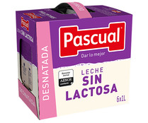 Leche desnatada sin lactosa procedente de vacas con bienestar garantizado PASCUAL 6 x 1l.