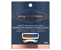 Recambio de cuchillas para máquina de afeitar rostro y cuello GILLETTE King C 3 uds.