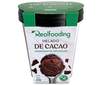 Tarrina de helado de leche con cacao, elaborado con ingredientes naturales REALFOODING 500 ml.