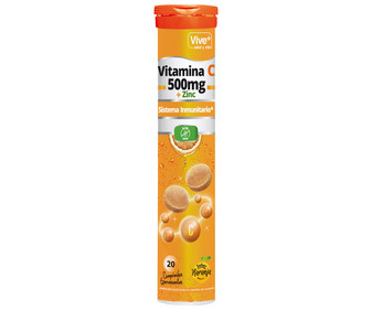 Complemento alimenticio, Vitamina C 500 mg + Zinc VIVE PLUS 20 uds. 90 g.