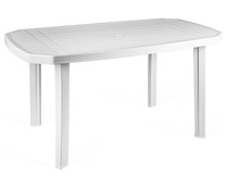 Mesa de jardín fabricada en plástico color blanco, 1,3x0,8x0,7m. Viana PLASTICOS JOLUCE.
