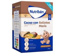 Papilla en polvo de cereales (trigo y maiz) cacao y galleta María, a partir de 12 meses NUTRIBÉN 500 g.