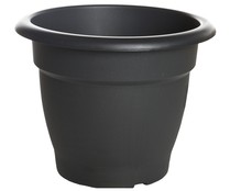 Maceta de plástico tipo campana, de color antracita y medidas de 23 x 21 centímetros VAN.