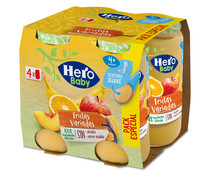 Tarrito de frutas variadas (pera, plátano, manzana, naranja...) a partir de 4 meses HERO 4 x 235 g.