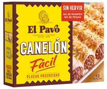 Pasta canelones , pasta alimenticia laminada precocida y desecada EL PAVO paquete 12 uds  80 g.