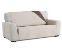 Cubresofá acolchado reversible para sofá de 3 plazas, color beige-marrón.