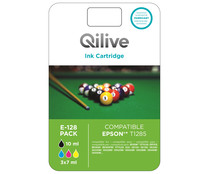 Pack 4 cartuchos de tinta compatibles (Epson T1285) QILIVE E-1285, negro, cian, magenta y amarillo.