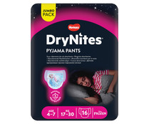 Pañales de noche talla 7 (braguitas absorbentes), para niñas de 17 a 30 kilogramos y de 4 a 7 años DRYNITES Pijama pants 16 uds.