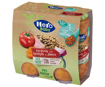 Tarrito de verduras con lentejas y jamón (textura con trocitos), a partir de 10 meses HERO 2 x 235 g.