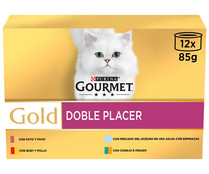 Comida para gatos adultos a base de buey y pollo, Doble Placer PURINA GOURMET 8 uds. 85 g.
