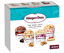 Mini tarrinas de helado de chocolate belga, caramelo salado, nueces de Macadamia y cheesecake con fresa HÄAGEN-DAZS The mini joys collection 4 x 95 ml.