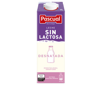 Leche de vaca desnatada y sin lactosa PASCUAL 1 l. Leche de vaca desnatada y sin lactosa PASCUAL 1 l.
