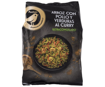 Arroz ultracongelado con pollo y verduras al curry ALCAMPO GOURMET 400 g. Arroz ultracongelado con pollo y verduras al curry ALCAMPO GOURMET 400 g.