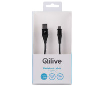 Cable de conexión QILIVE, conexión Usb C macho a Micro Usb macho, longitud 1,2m, color negro.