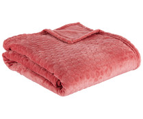 Plaid de franela hexágono, 125x150cm, 100% poliéster, color rosa, ACTUEL.