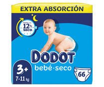 Pañales talla 3+, para niños de 7 a 11 kilogramos DODOT Bebé-seco 66 uds.