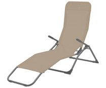 Tumbona de jardín plegable basculante de acero y textileno color beige, 139x59cm GARDEN STAR ALCAMPO.