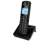 Teléfono inalámbrico ALCATEL S250 negro, identificador de llamadas, manos libres, agenda para 50 contactos, listado de las ultima 10 llamadas entrantes.