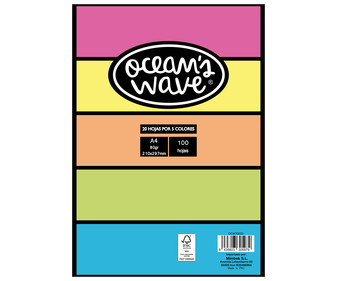 Folios de 5 colores flúor Din A4 80g, 100 hojas (20 hojas por color) OCEAN'S WAVE. Folios de 5 colores flúor Din A4 80g, 100 hojas (20 hojas por color) OCEAN'S WAVE.
